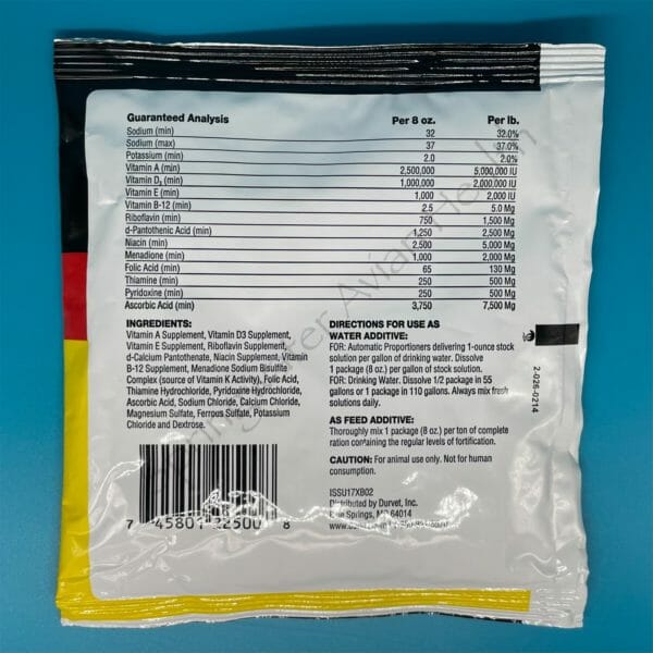 Durvet Vitamins & Electrolytes product label