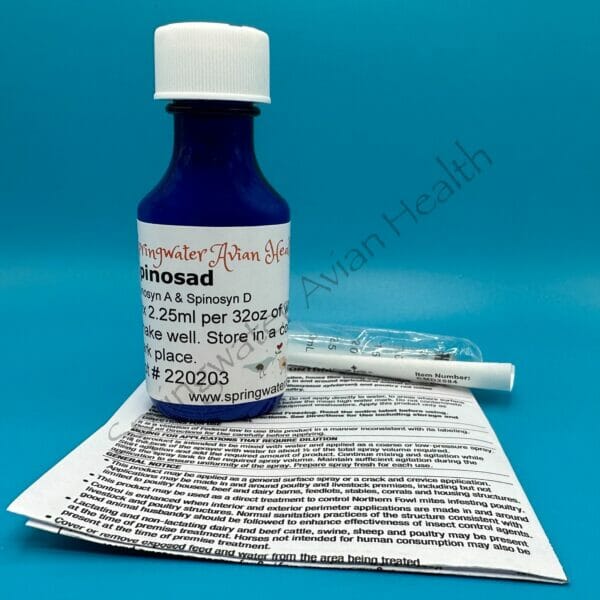 Spinosad package contents, bottle, syringe and product info sheet