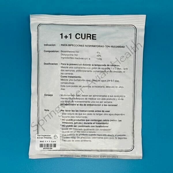 DAC 1 + 1 Cure Global Powder pouch back.