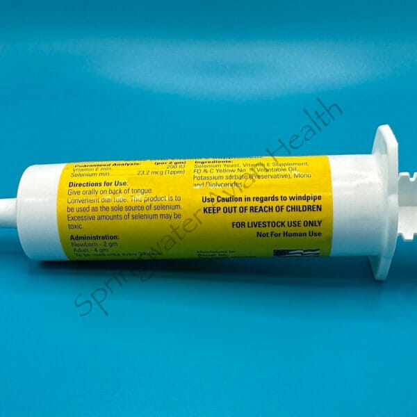 Selenium & E gel 80 gram tube close up of lower side of tube
